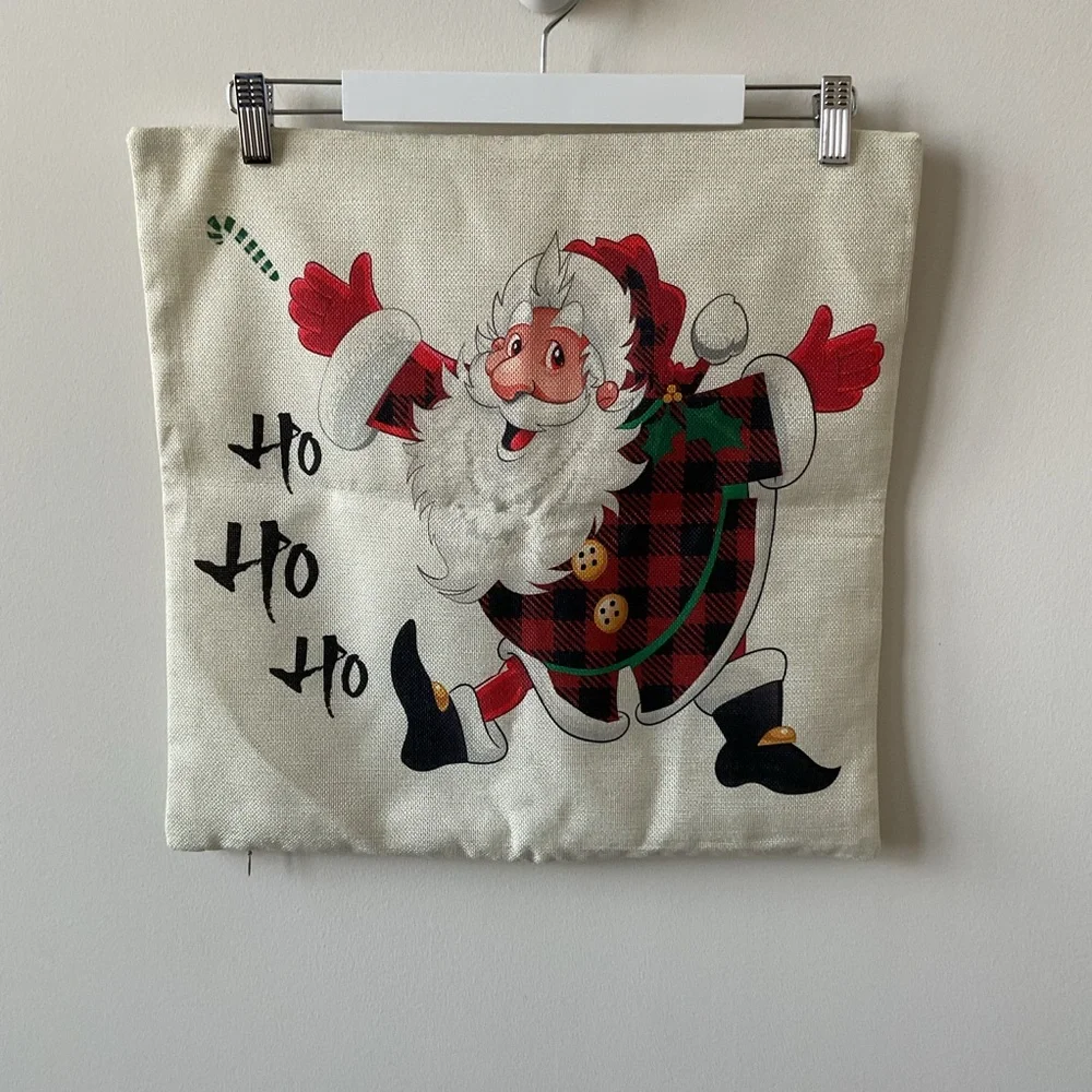 2 Christmas Throw Pillow Covers Snowman and Santa Holiday Set of Two
